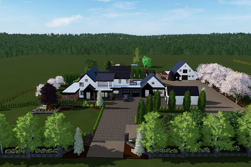 3D landscape rendering of a custom residential property used during the Design phase at Rockwest Creative.